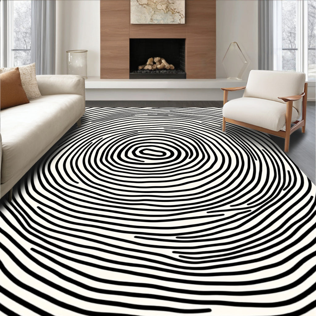 Black White Concentric Circles Rug