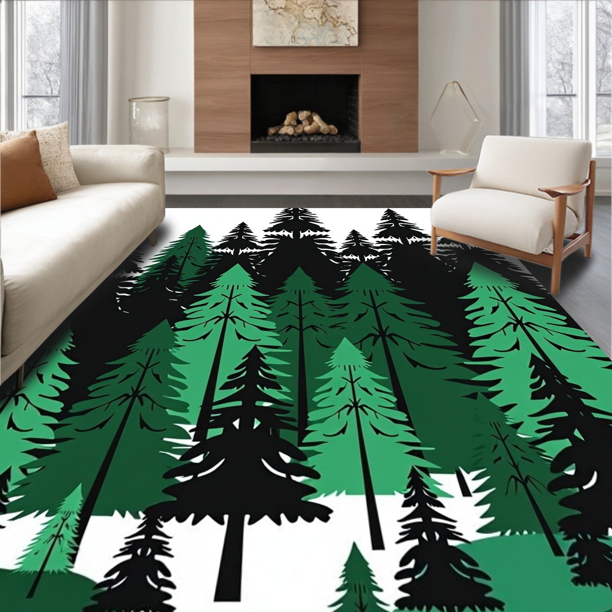 Evergreen Forest In Deep Greens Rug