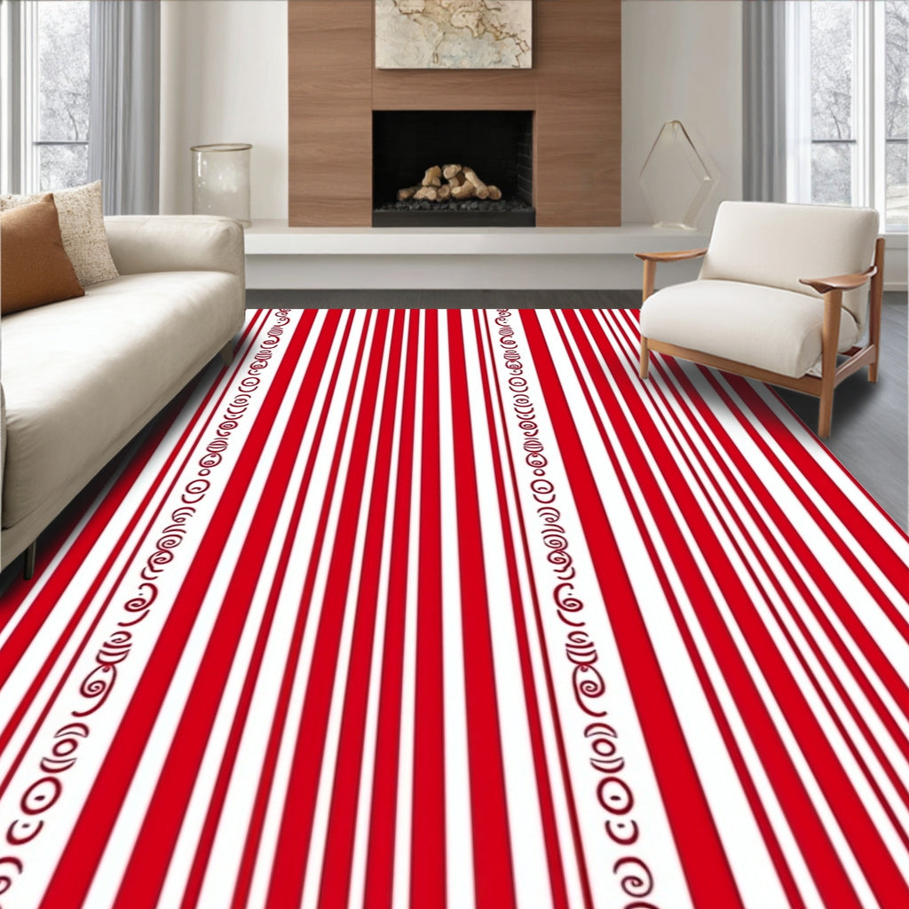 Bold Red White Vertical Stripe Collection Rug