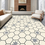 Neutral Cream Gray Hexagonal Floral Rug