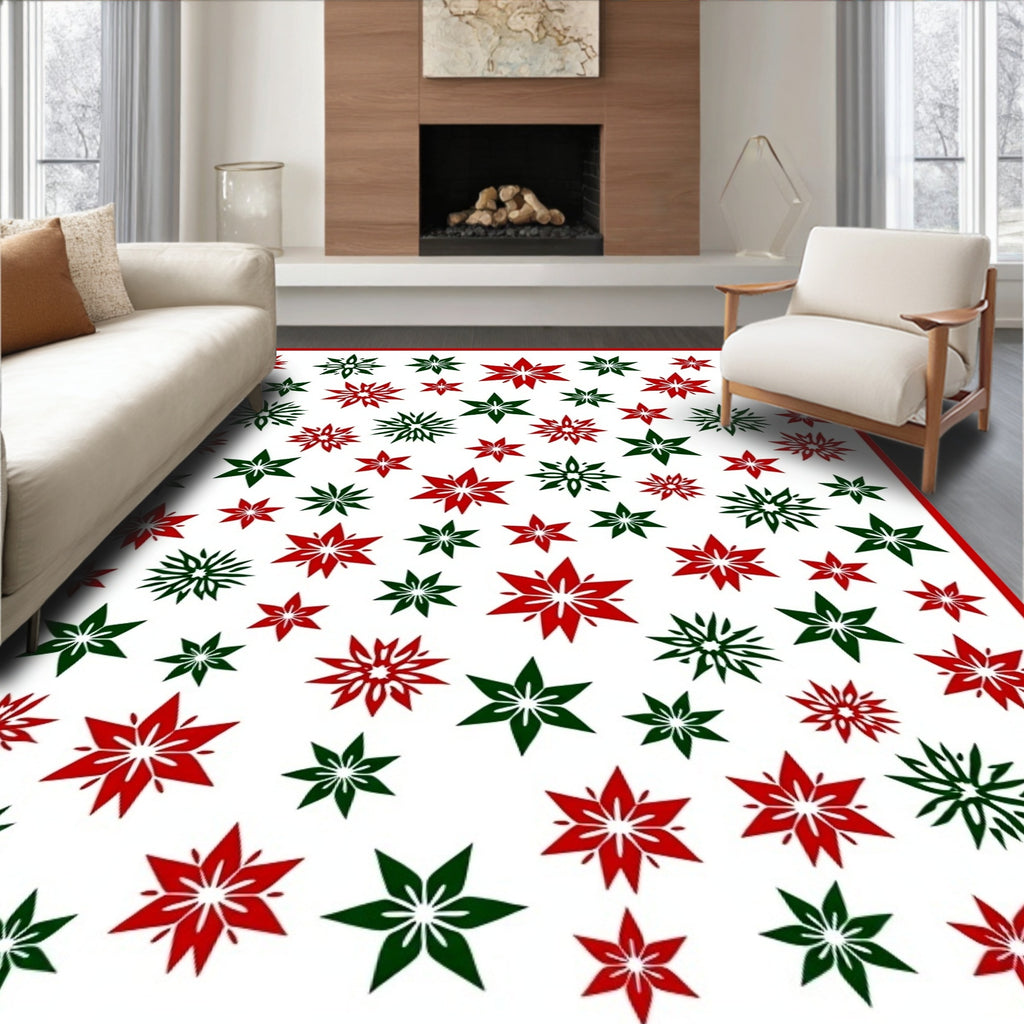 Red Green Starburst Scattered Rug