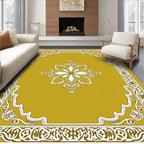 Golden Ochre Ornate Floral Border Rug