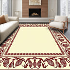 Deep Red Floral Art Nouveau Border Rug