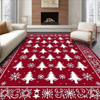 Red Evergreen Snow Flurry Border Rug