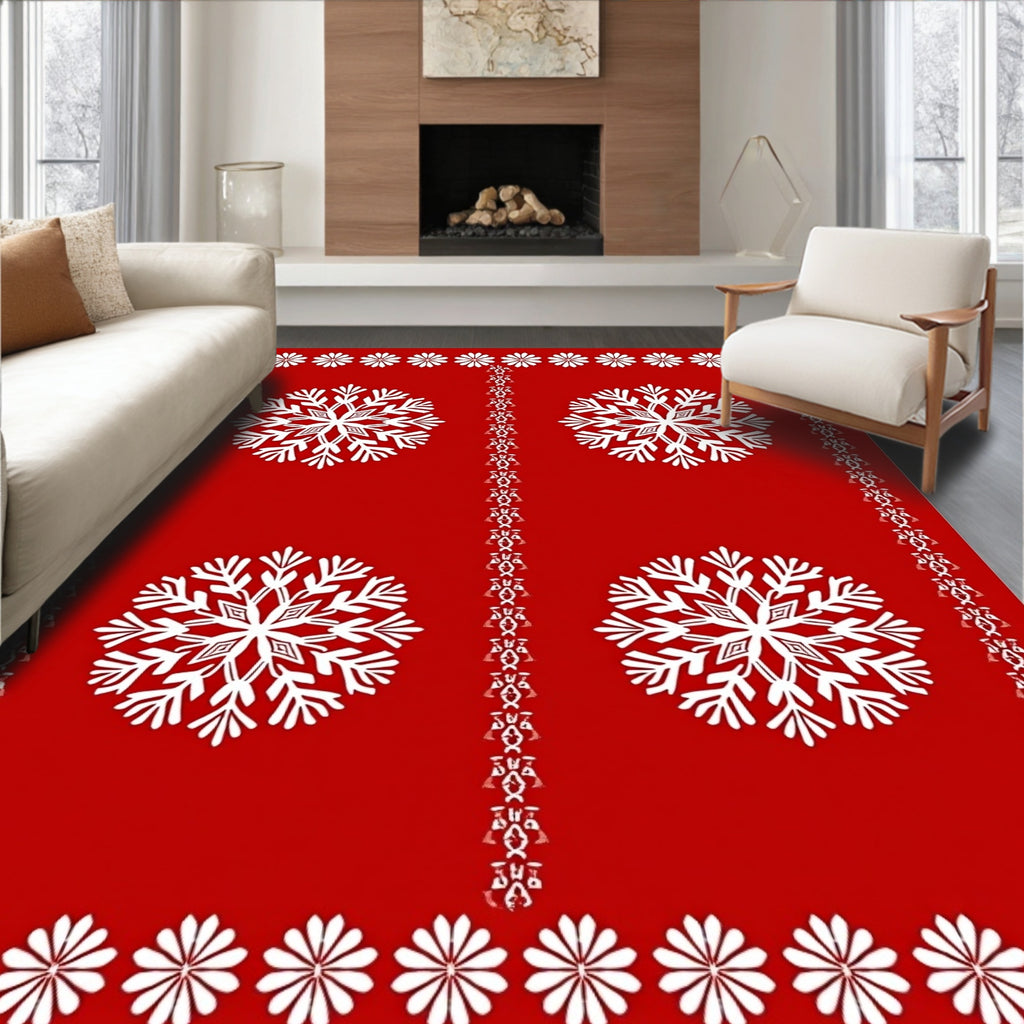 Holiday Snowflakes Border Rug