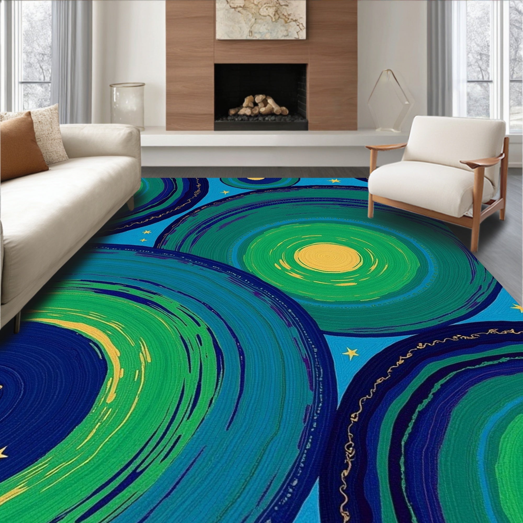 Vibrant Teal Swirl Galaxy Rug