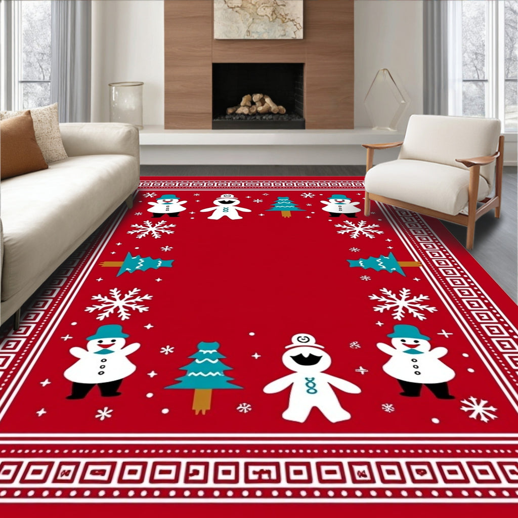 Red Festive Snowman Christmas Tree Rug