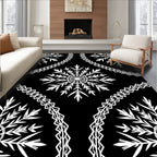 White Snowflake Mandala Black Accent Rug