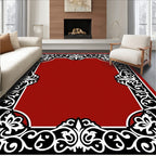 Rich Crimson White Floral Border Rug