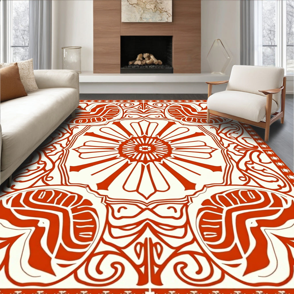Crimson Floral Art Nouveau Layout Rug