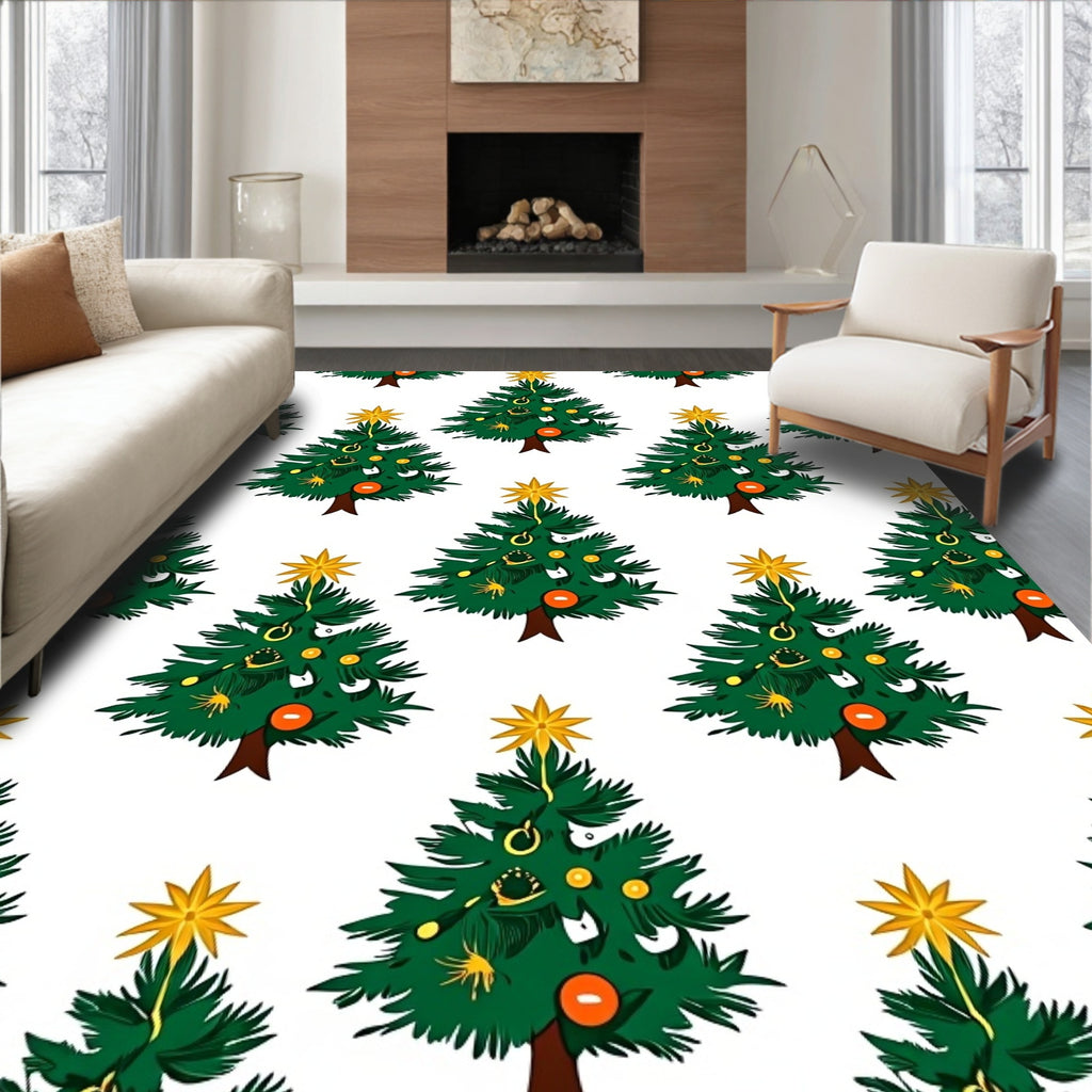 Festive Green Christmas Tree Garland Rug