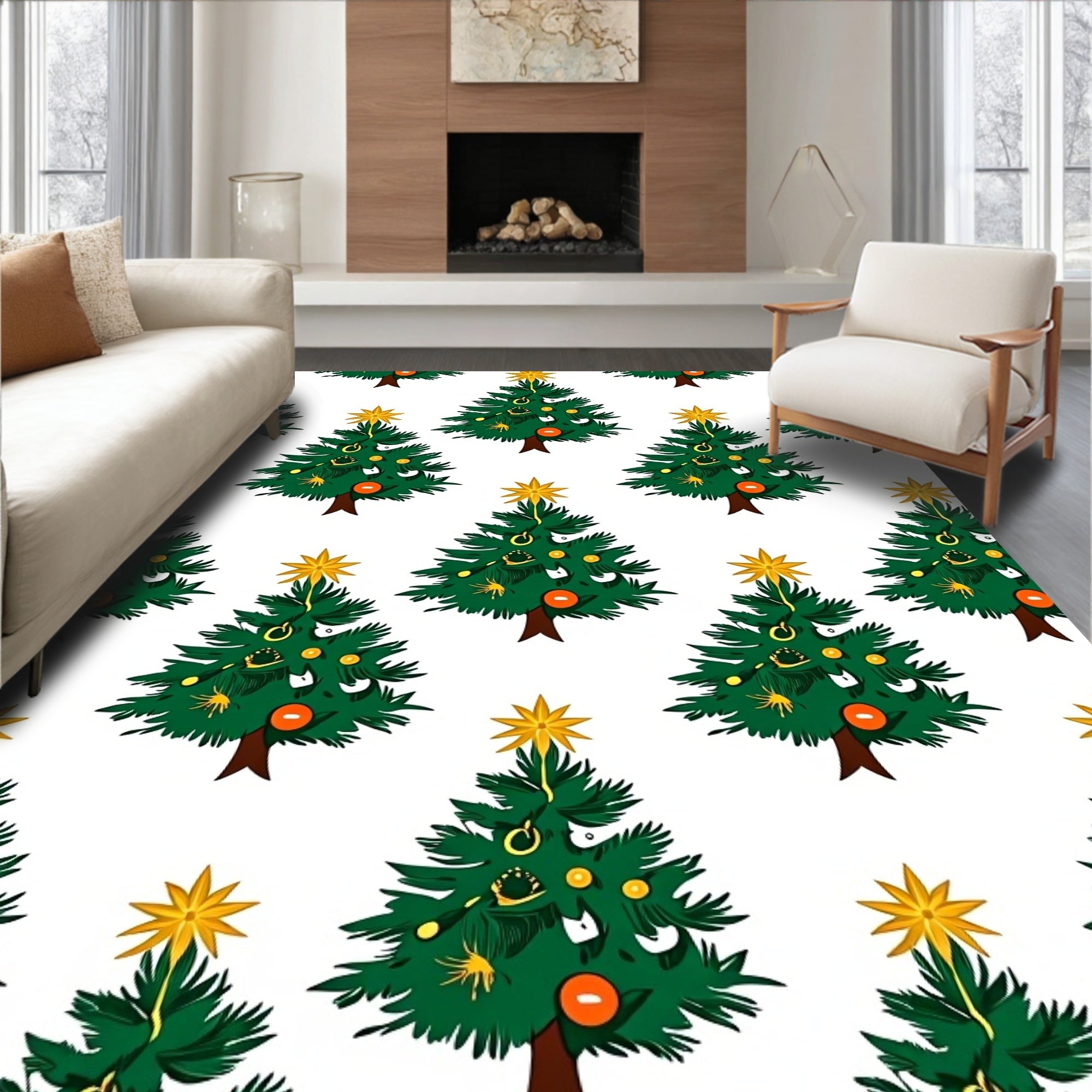 Festive Green Christmas Tree Garland Rug