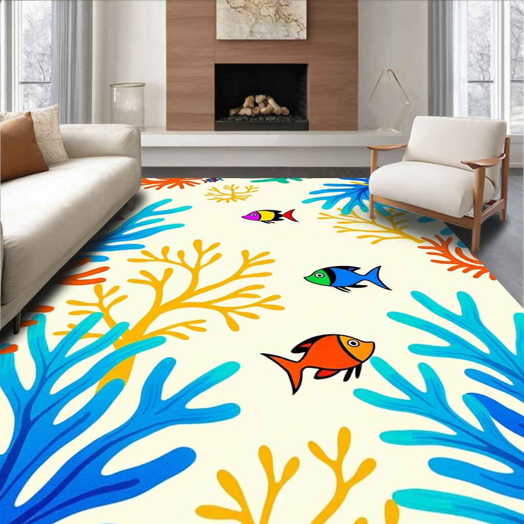 Colorful Coral Reef Fish Collection Rug