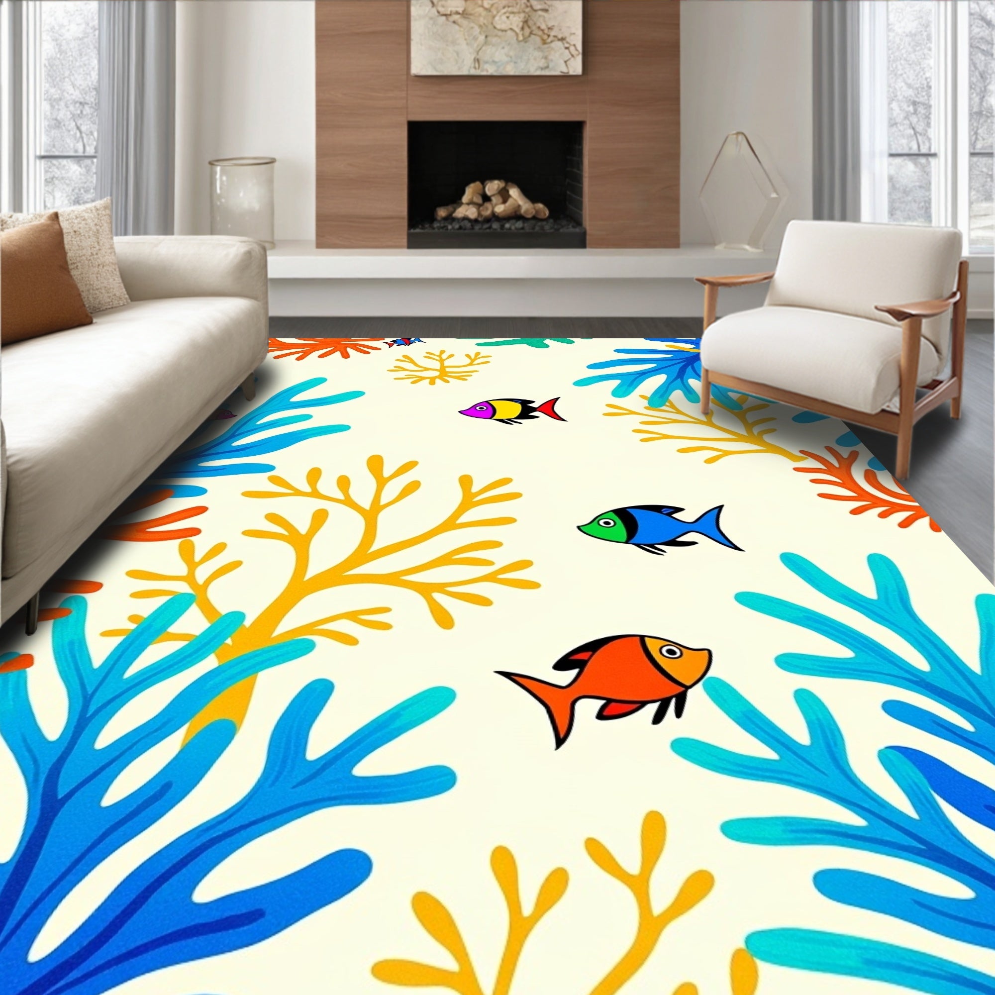 Colorful Coral Reef Fish Collection Rug