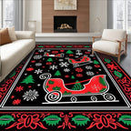 Classic Red Green Sleigh Snowflakes Rug
