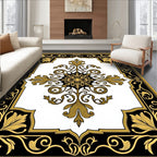 Gold Black Floral Medallion Border Rug