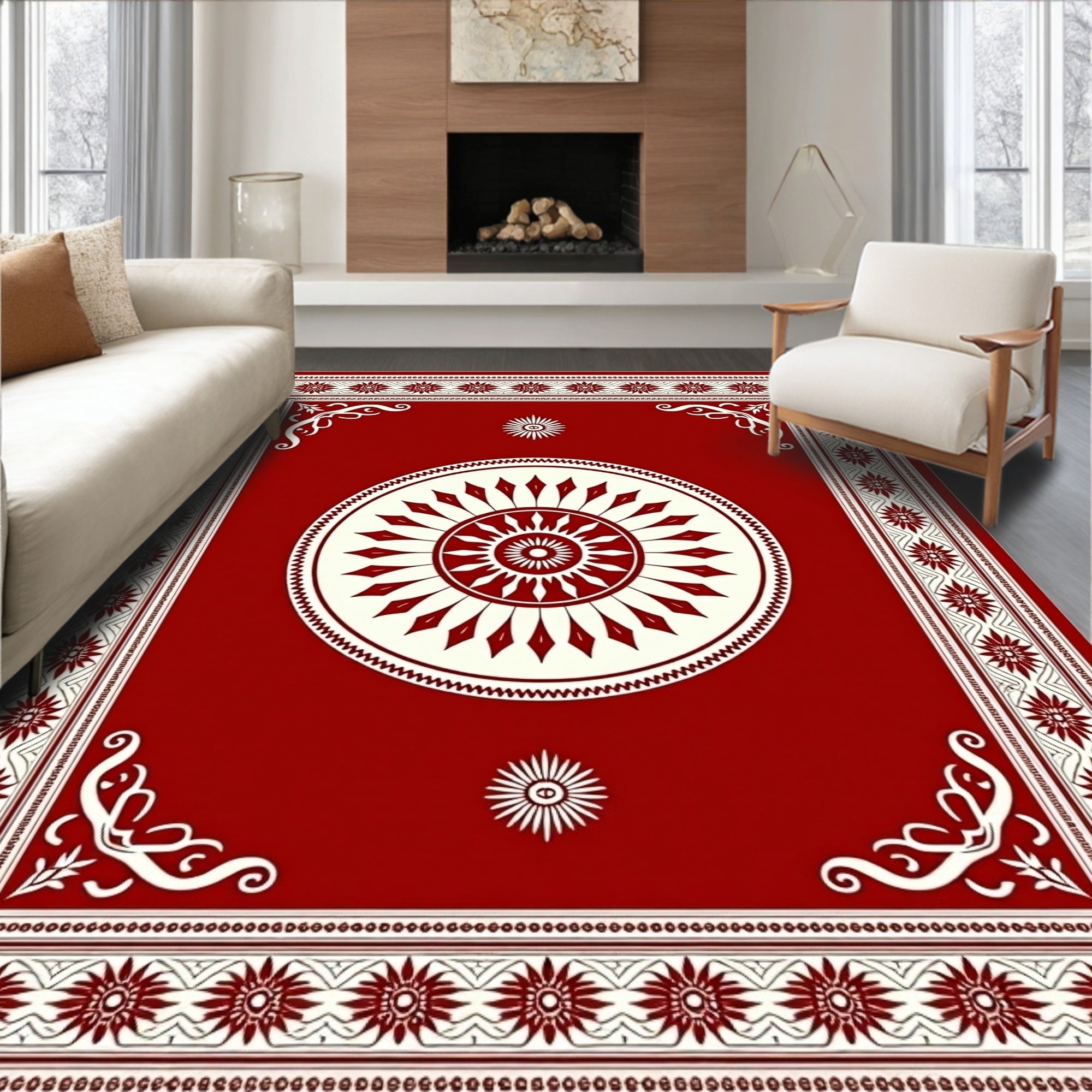 Rich Red Sunburst Medallion Rug