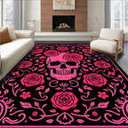 Pink Skull Roses Ornate Vine Rug