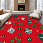 Festive Red Christmas Ornaments and Holly Rug