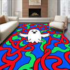 Whimsical White Ghost Red Green Swirls Rug