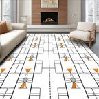 White Orange Geometric Abstract Frame Rug