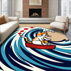Kitten on Red Boat Great Wave Rug