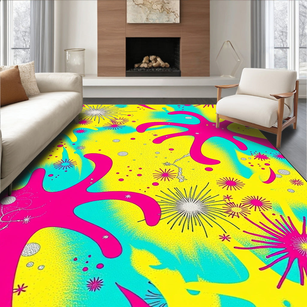 Vibrant Pink Starburst Cyan Swirl Rug