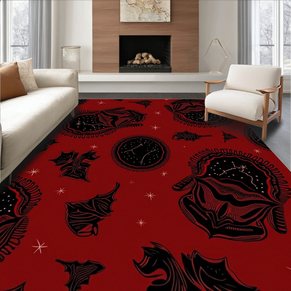 Crimson Bat Constellation Mandala Rug
