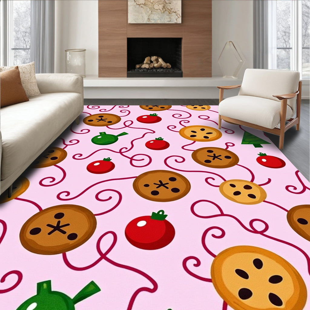 Pink Christmas Cookie Bauble Swirl Rug