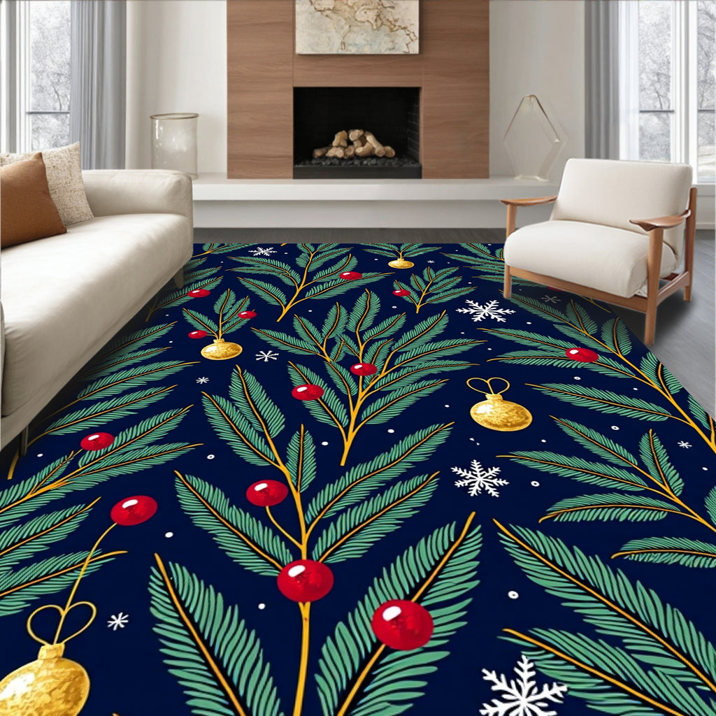Deep Blue Evergreen Ornate Ornament Rug