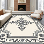 Ivory Black Ornate Floral Medallion Rug