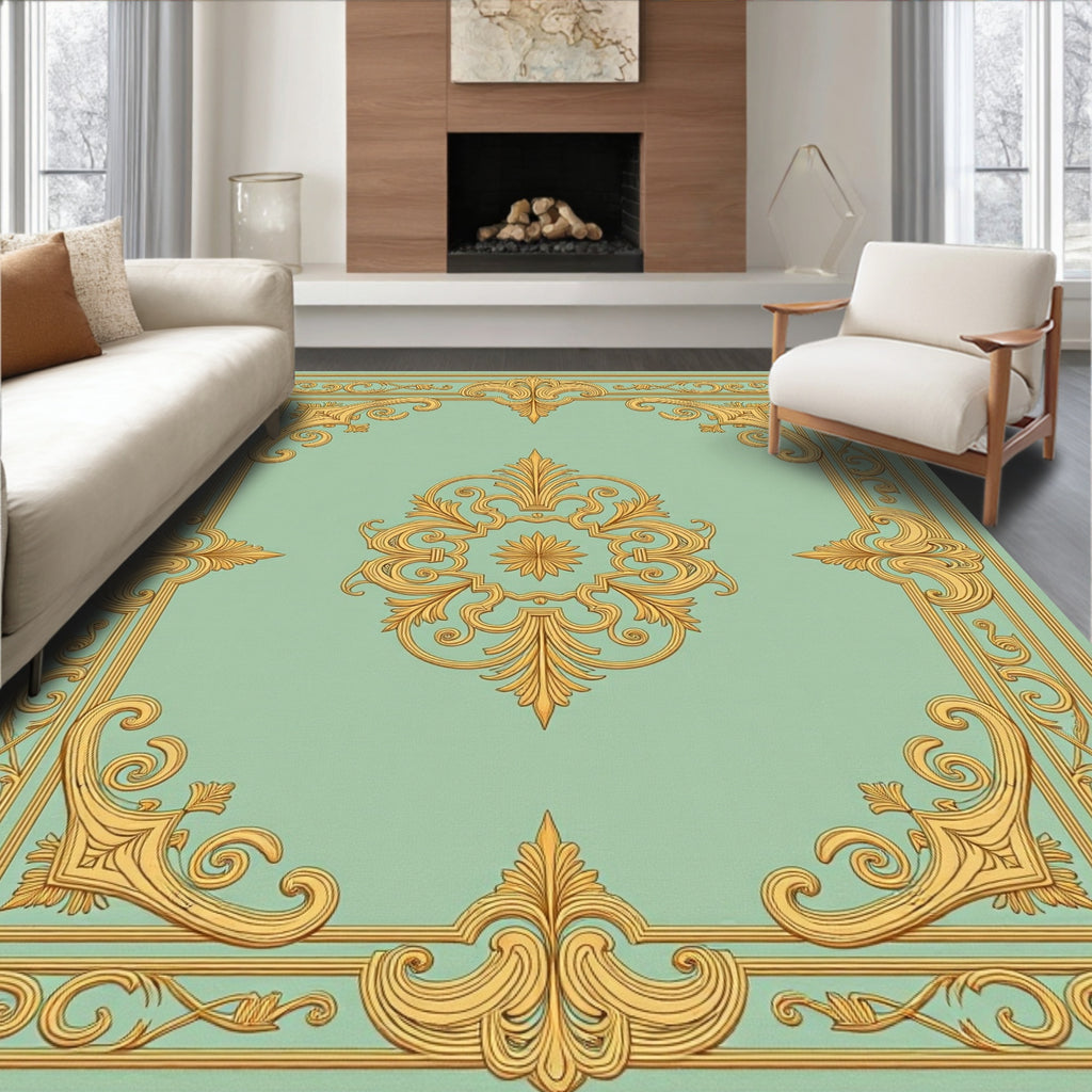 Golden Floral Scroll Panel Medallion Rug