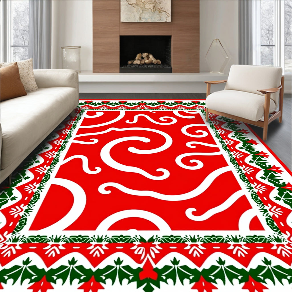 Crimson Abstract Swirl Border Rug