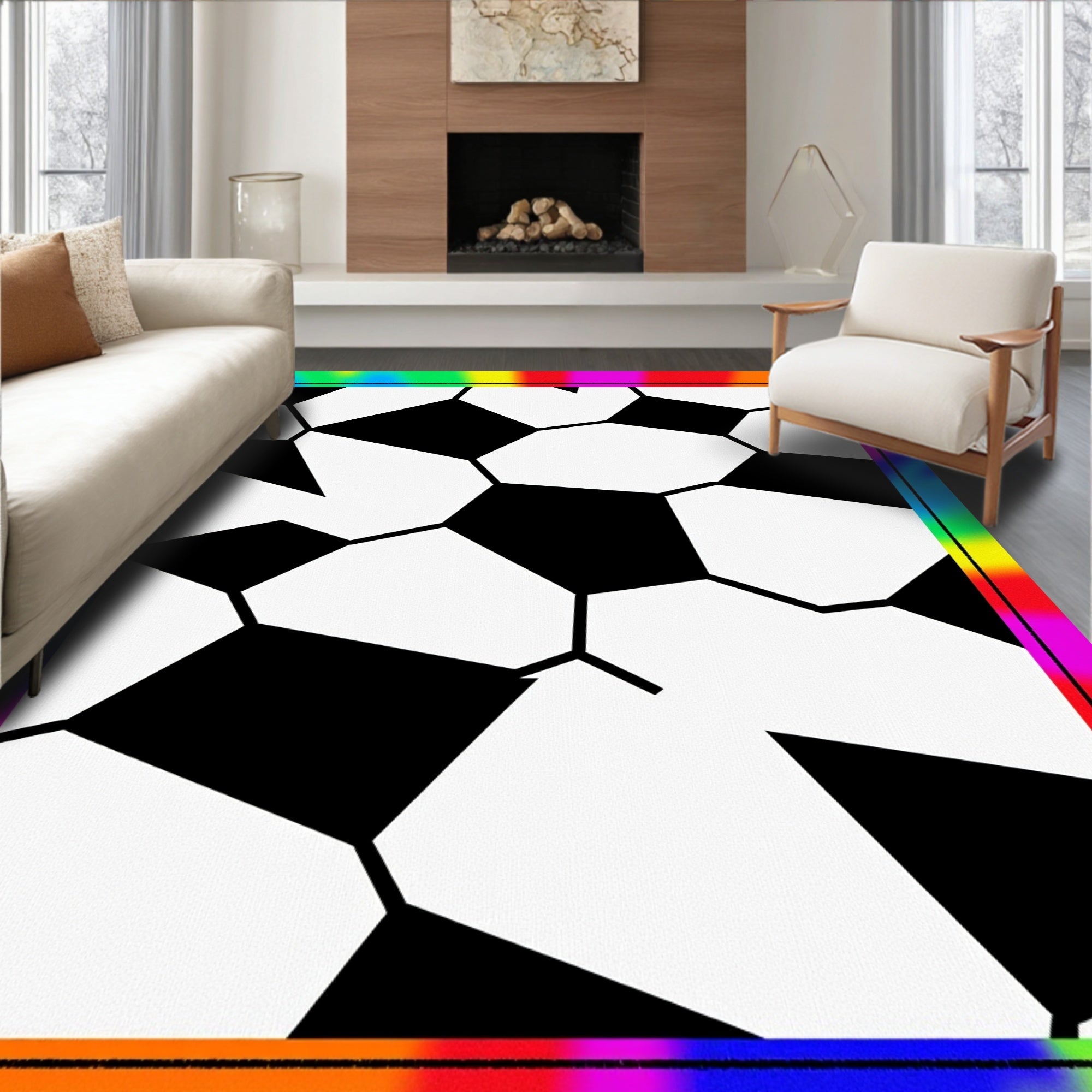 Black White Geometric Sports Ball Rug
