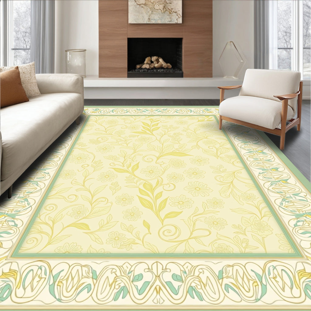 Pale Yellow Floral Vine Frame Rug
