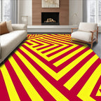 Vibrant Red Yellow Geometric Maze Rug
