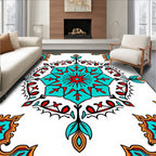 Turquoise Red Starburst Mandala Frame Rug