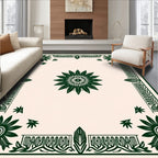 Dark Green Floral Border Medallion Rug