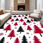 Crimson Black Evergreen Snowflakes Rug