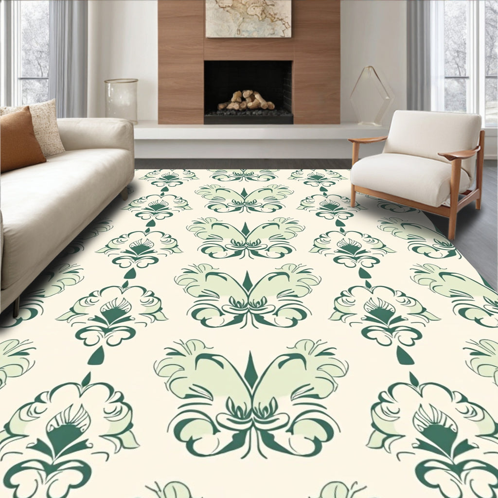 Green Floral Damask Repeating Art Rug