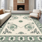 Sage Green Floral Medallion Border Rug
