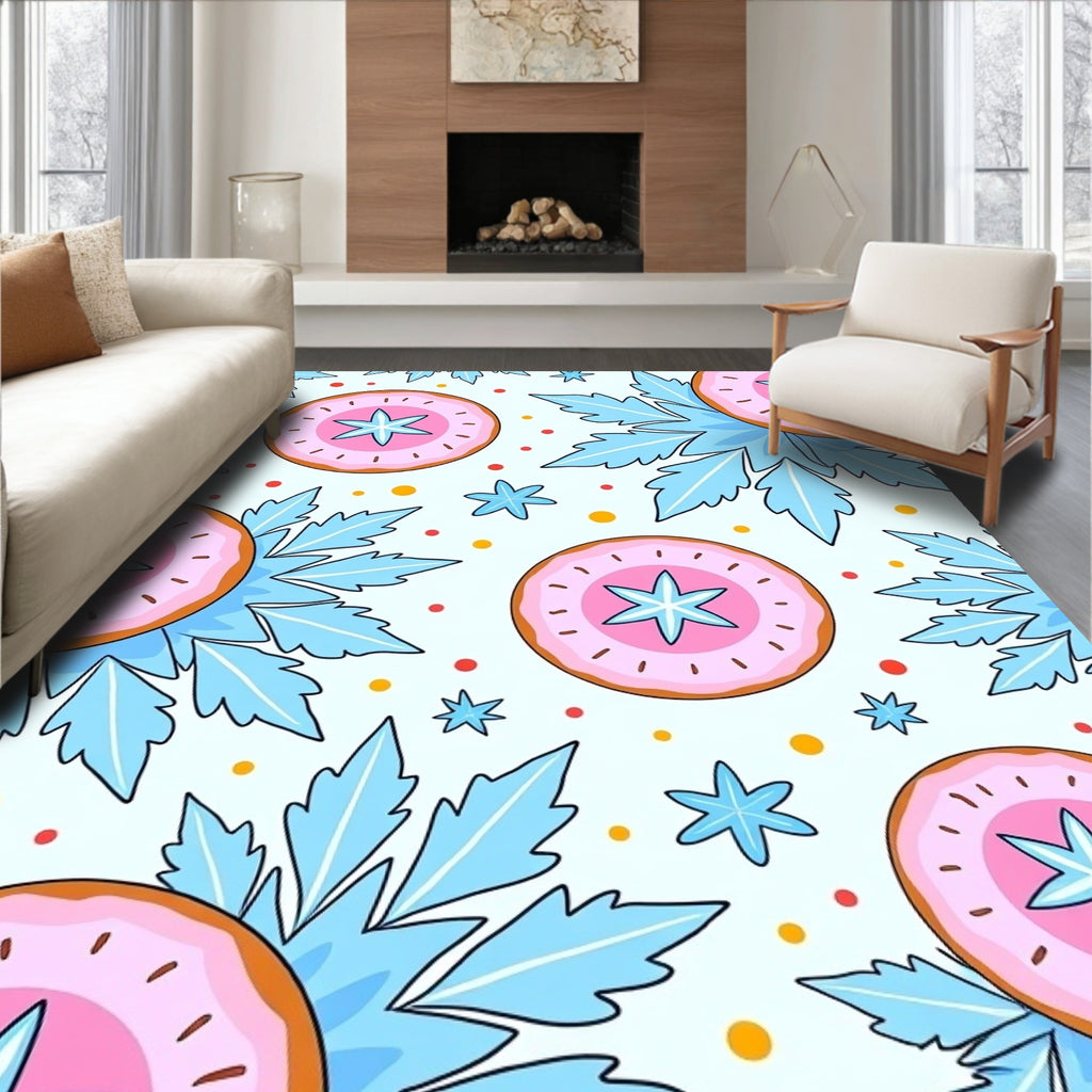Pink Frosty Donut Snowflake Accents Rug