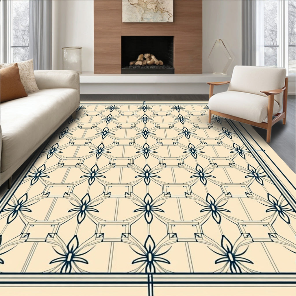 Navy Blue Botanical Lattice Rug