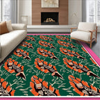 Emerald Green Orange Feather Medallion Rug
