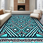 Aqua Black Geometric Interlocking Lines Rug