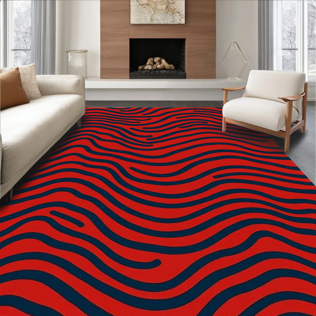 Crimson Navy Wave Lines Rug