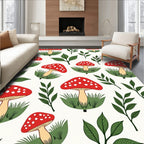 Whimsical Red Mushroom Garden Leaves Rug