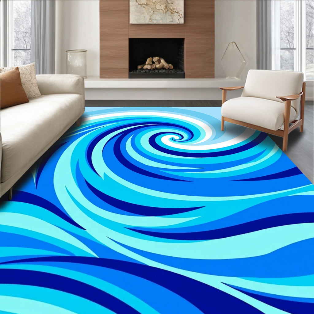 Deep Blue Swirling Water Abstract Rug