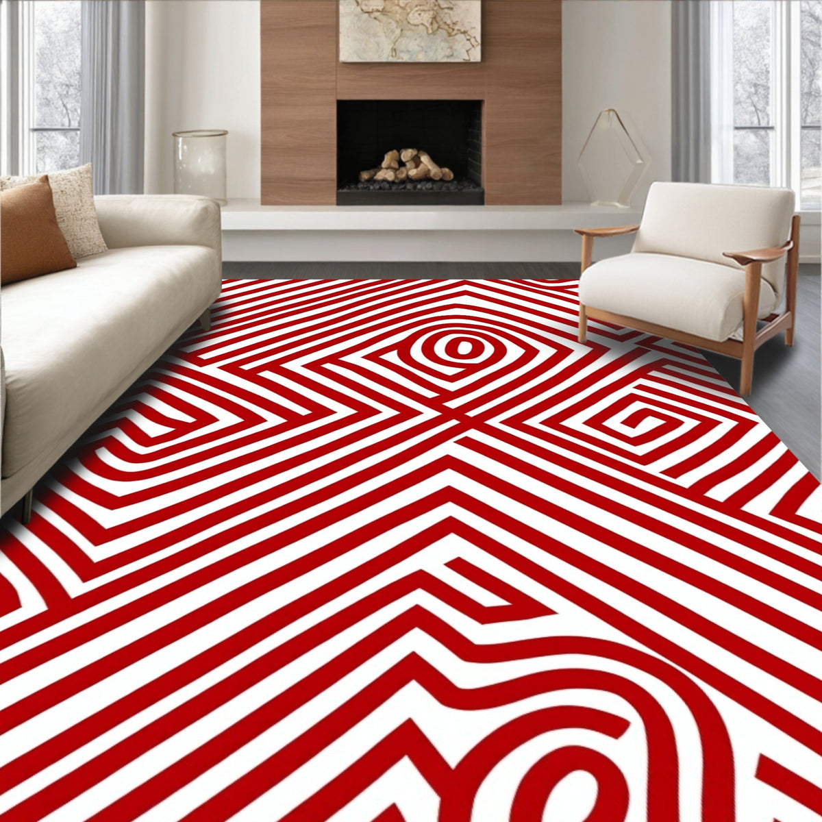 Labyrinth Rug Round Crimson Swirl Linear Labyrinth Rug – Family Rug