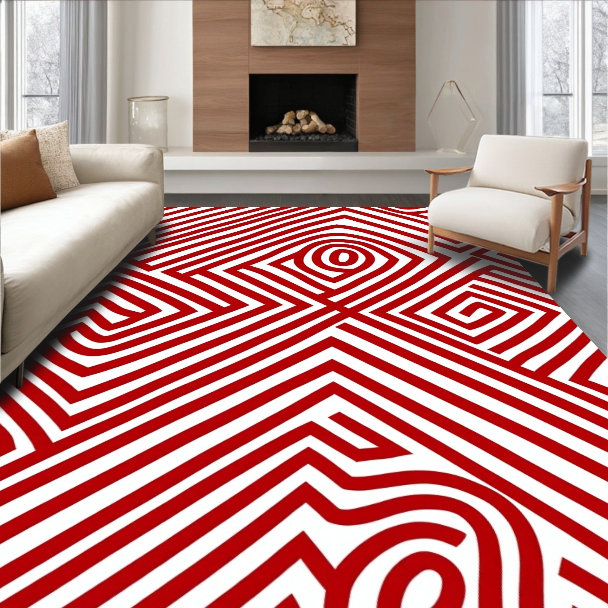Crimson Swirl Linear Labyrinth Rug